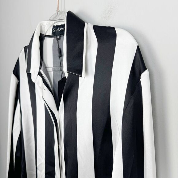 SERGIO HUDSON | NEW Silk Button Down Black/White Stripe Blouse Women’s Size M - Picture 3 of 12